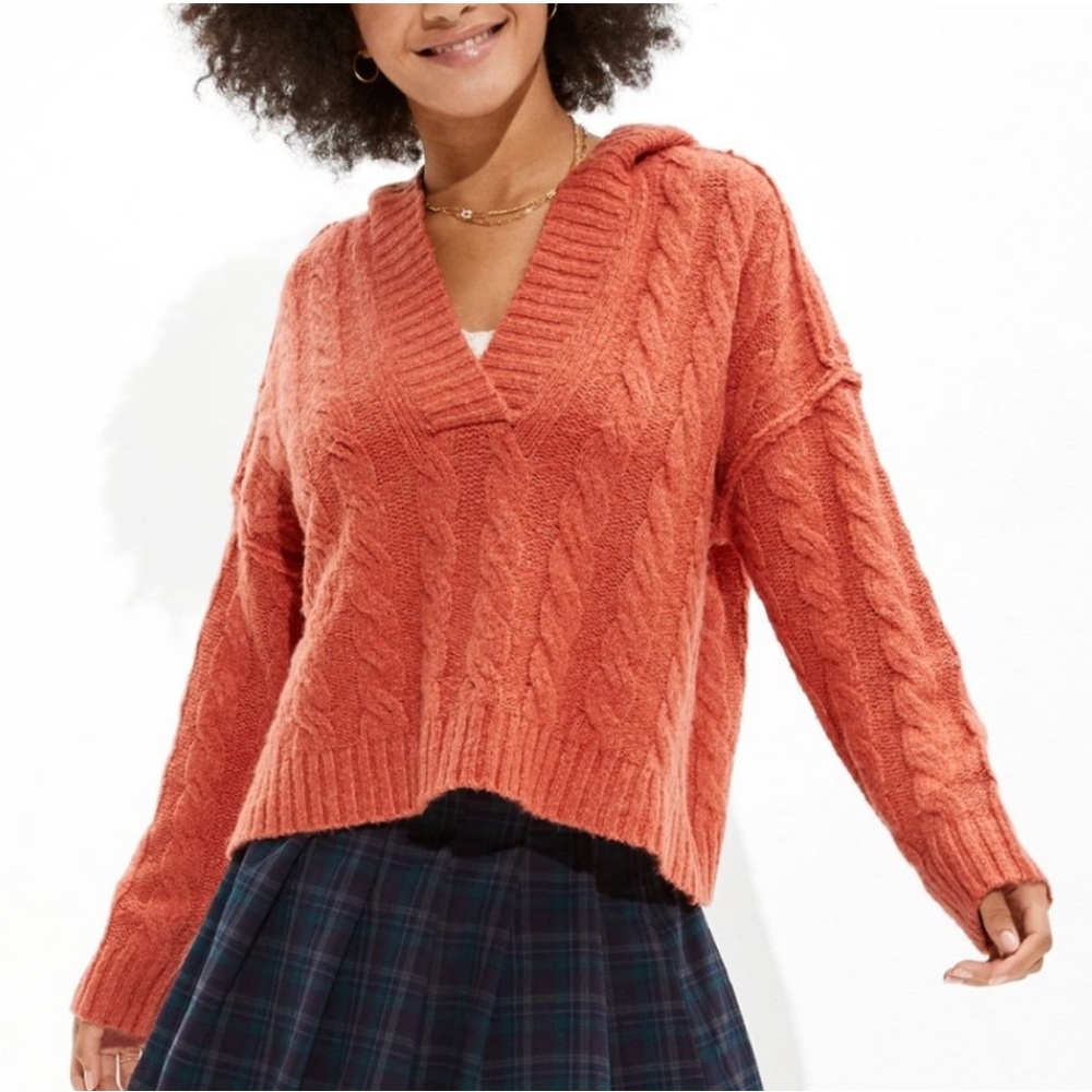 American Eagle Outfitters Orange V-Neck Sweater